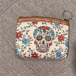 Floral Skull Print Coin Purse